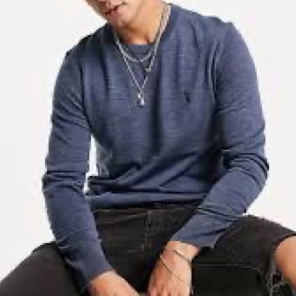 All Saints Mode Merino Wool Crew Sweater
in Solar Blue Marl Size Medium